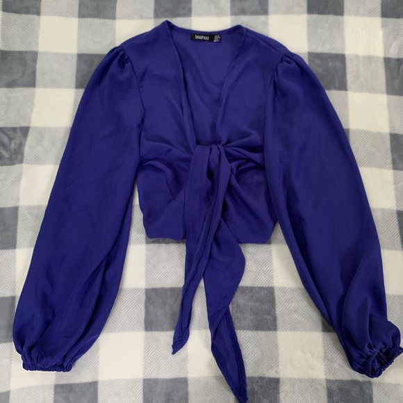 Boohoo Tops - BOOHOO Dark blue/purple toned tie front top